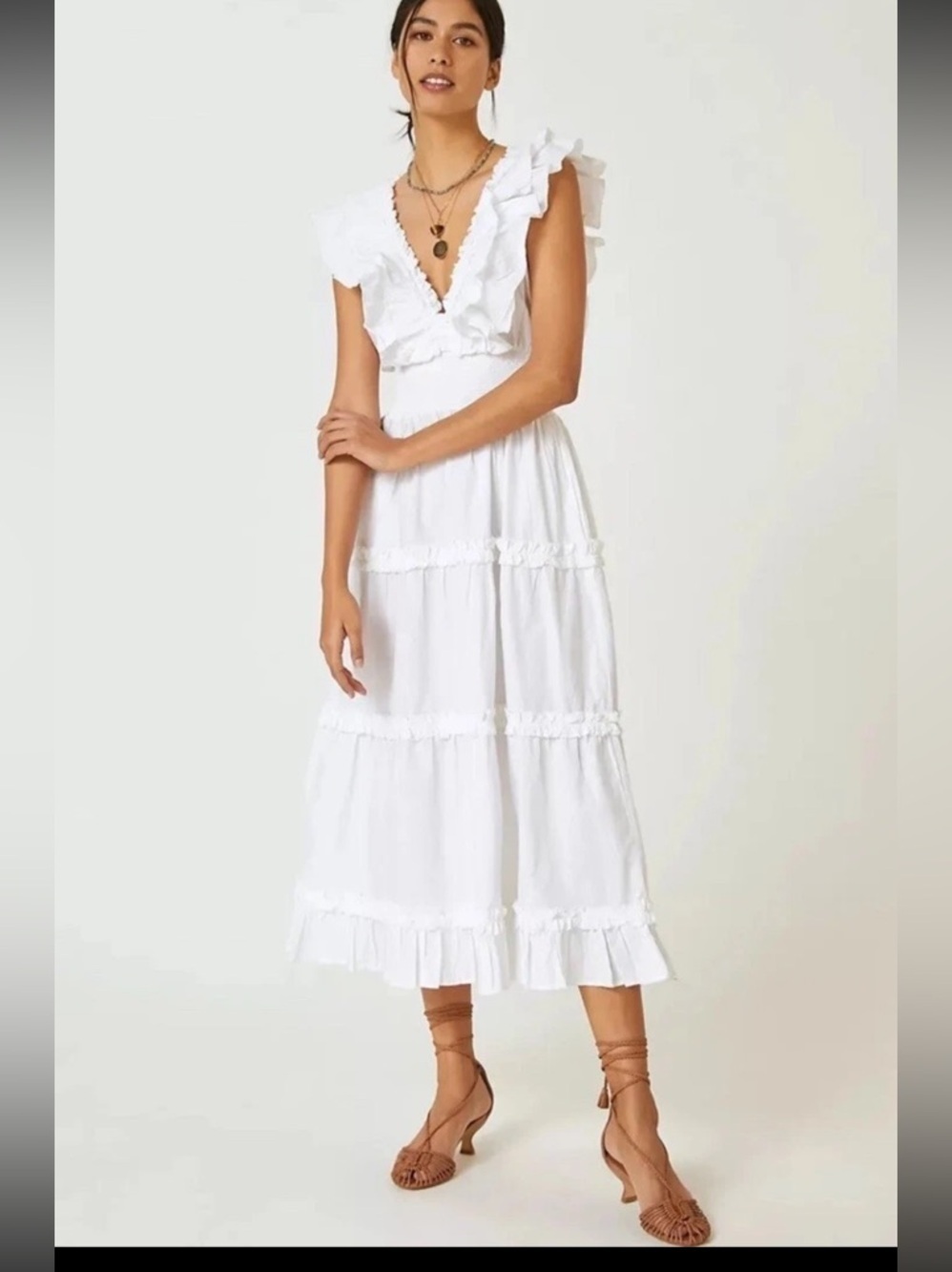 RARE! ANTHRO LOVE THE LABEL Azalea' White Ruffle
Tiered Midi Dress $399 summer